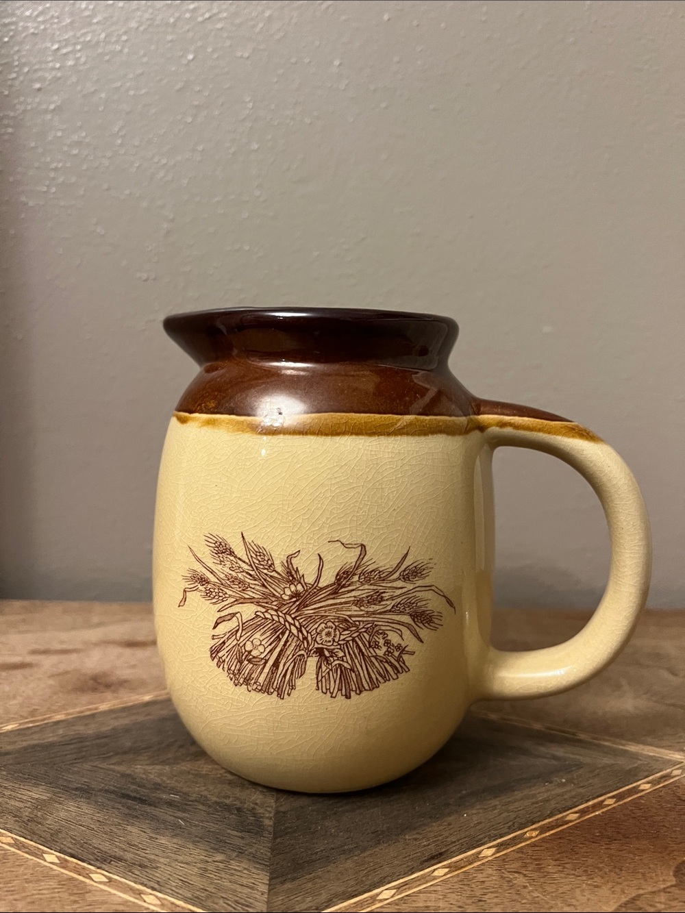 Vintage Two-Tone Brown & Cream Ceramic Harvest Mug